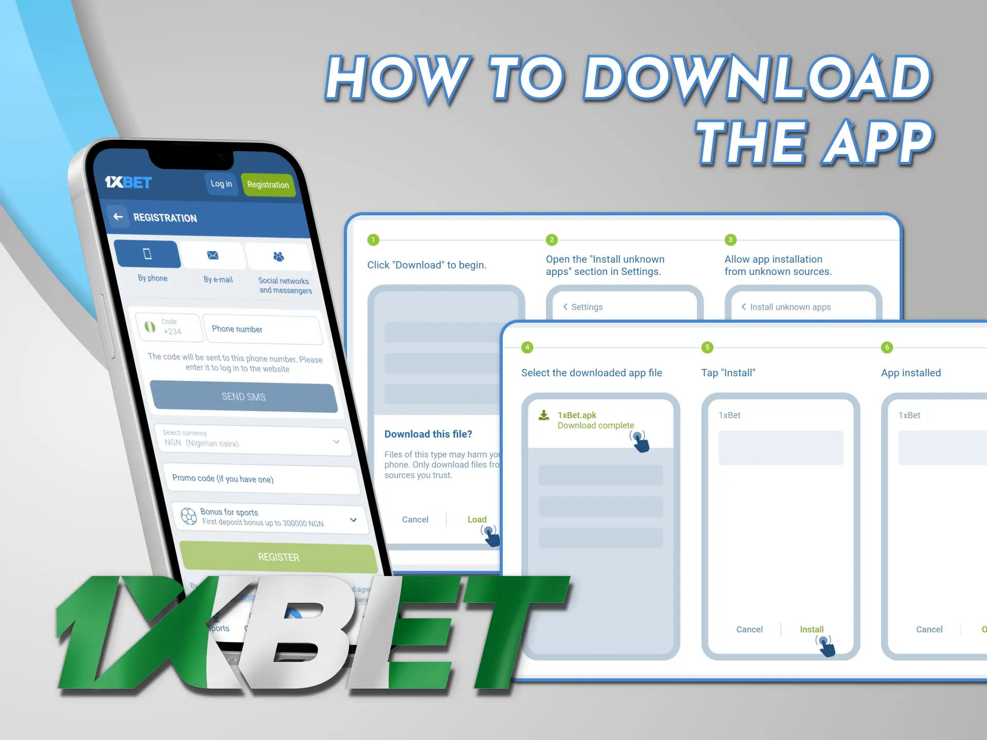Download and install the 1xBet app for iOS and Android.
