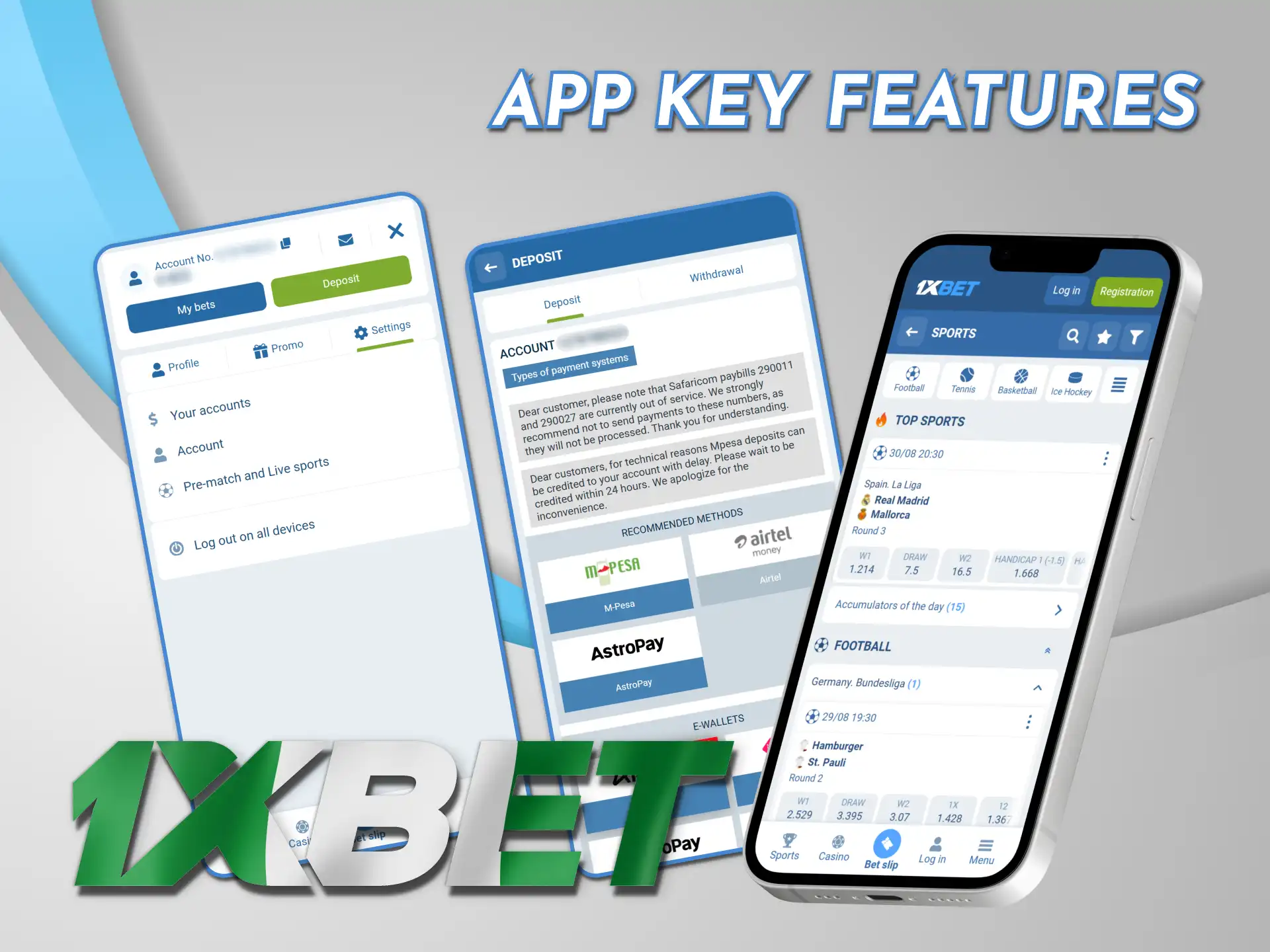 The 1xBet app offers sports betting and casino features.