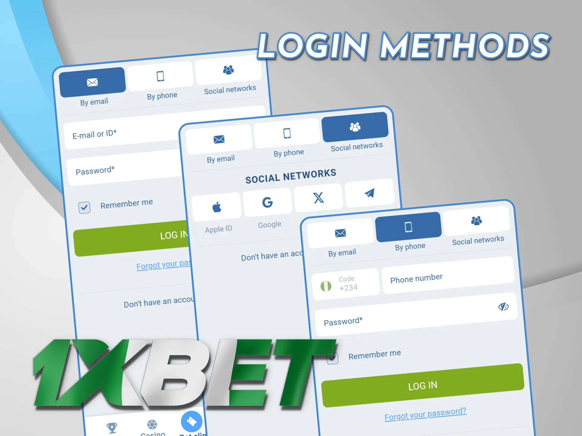 Choose your preferred 1xBet login method easily in Nigeria.
