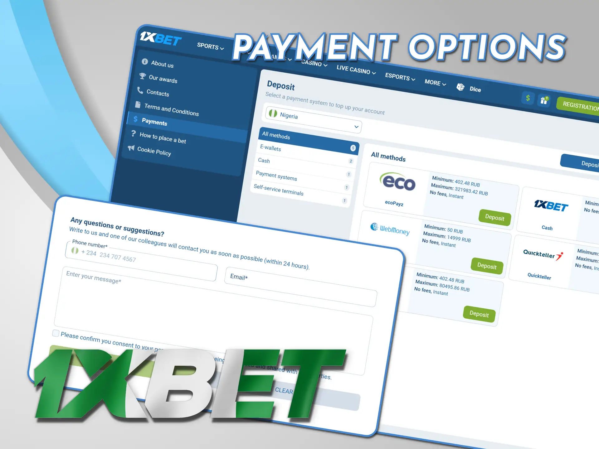 Enjoy secure and convenient online payment methods at 1xBet Nigeria.