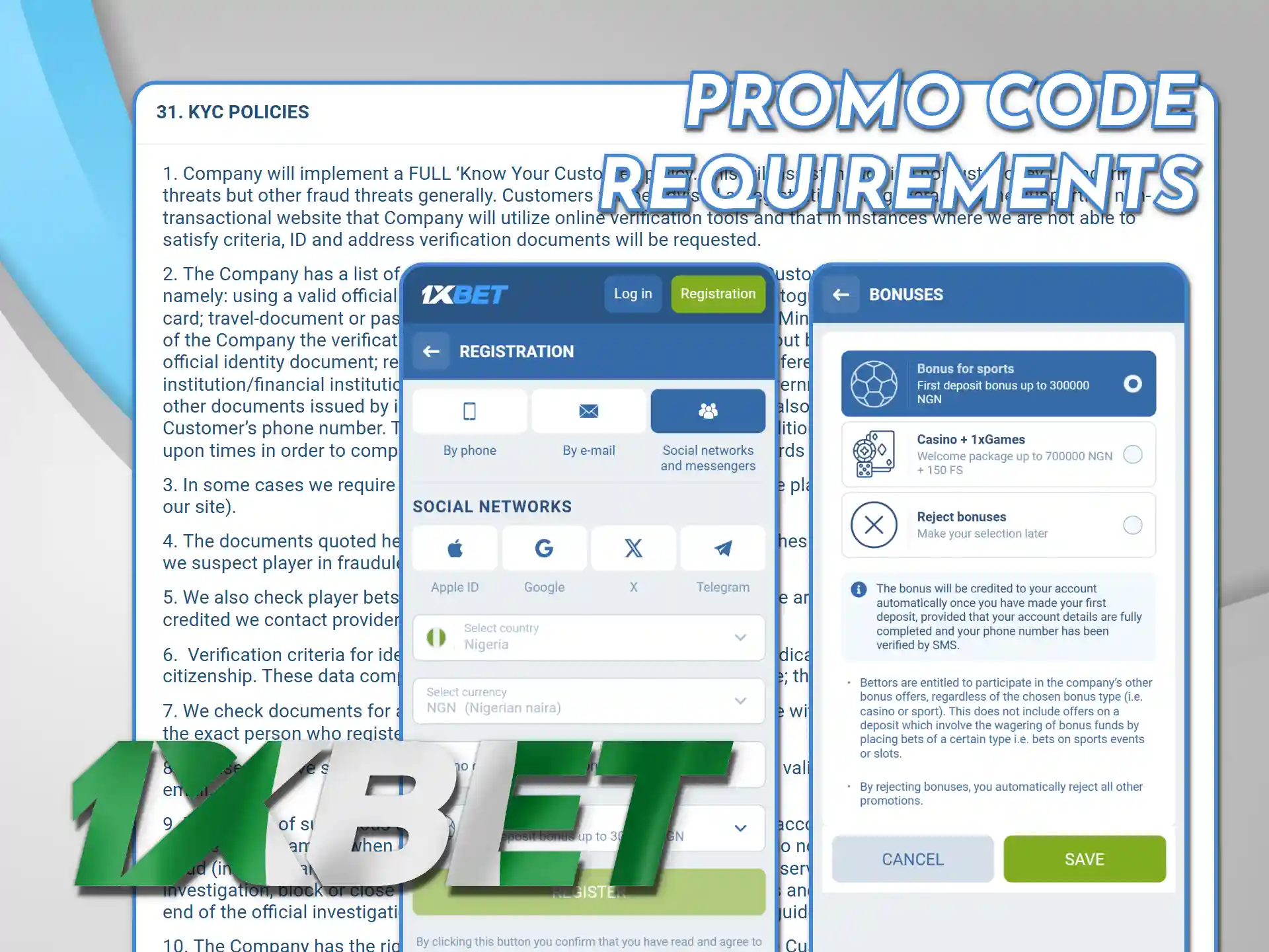 Follow promo code requirements on 1xBet website to get rewards.