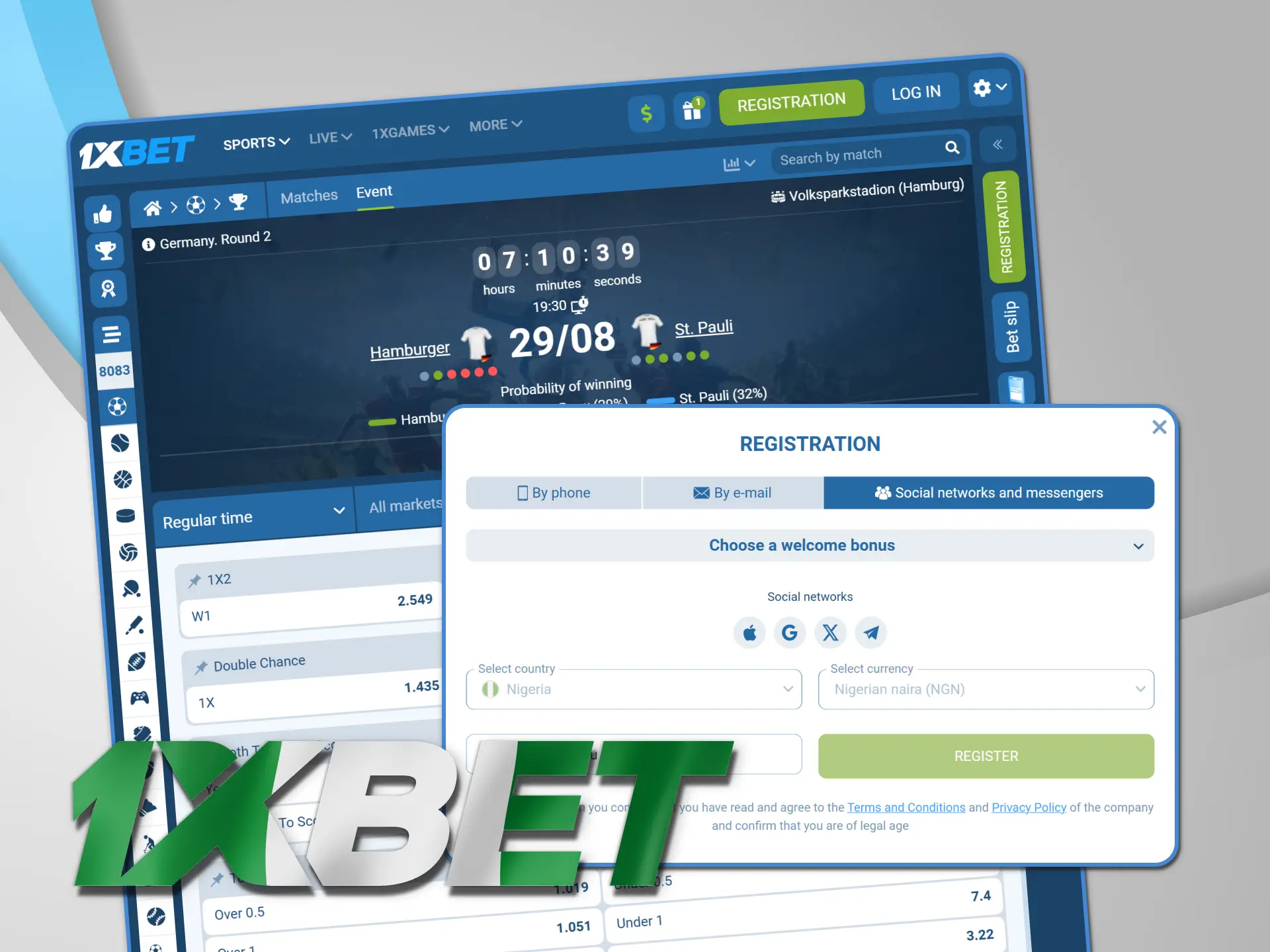 Register on 1xBet to start betting and playing casino games.